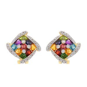 Bellarri Citrine Iolite Stud Earrings Yellow Gold 18k .24ctw Pierced/Non-Pierced